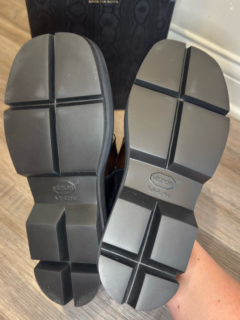 Dries Van Noten Buckle Black Brown Leather Dual Strap Platform Sandals - Picture 11 of 14